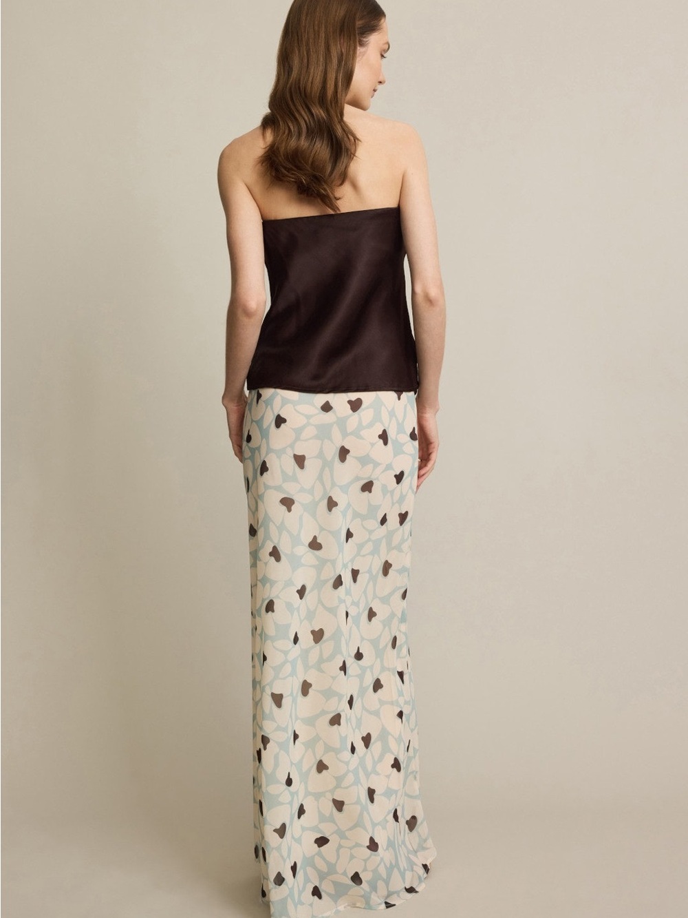 Printed Drawstring Midi Skirt in Cream and Light Blue - Picture 2 of 10